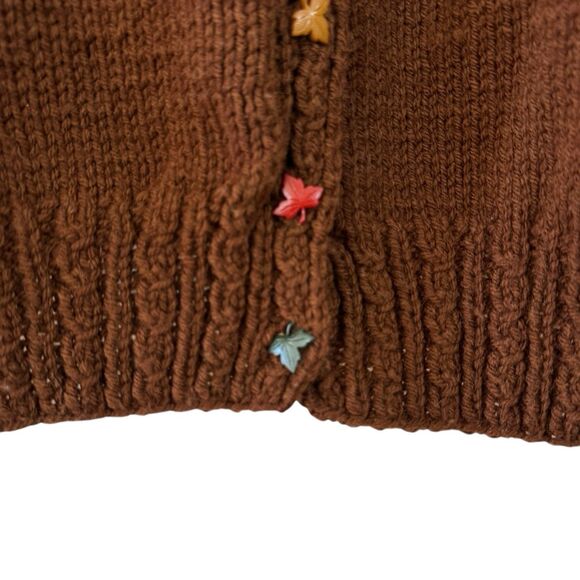 Vintage Handknit X-Large Sweater Cardigan Leaves Fall Dark Brown Womens READ - Picture 6 of 16